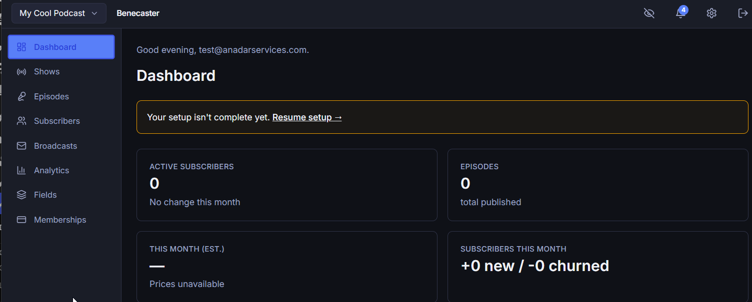 Shows list screen showing show switcher and episode counts